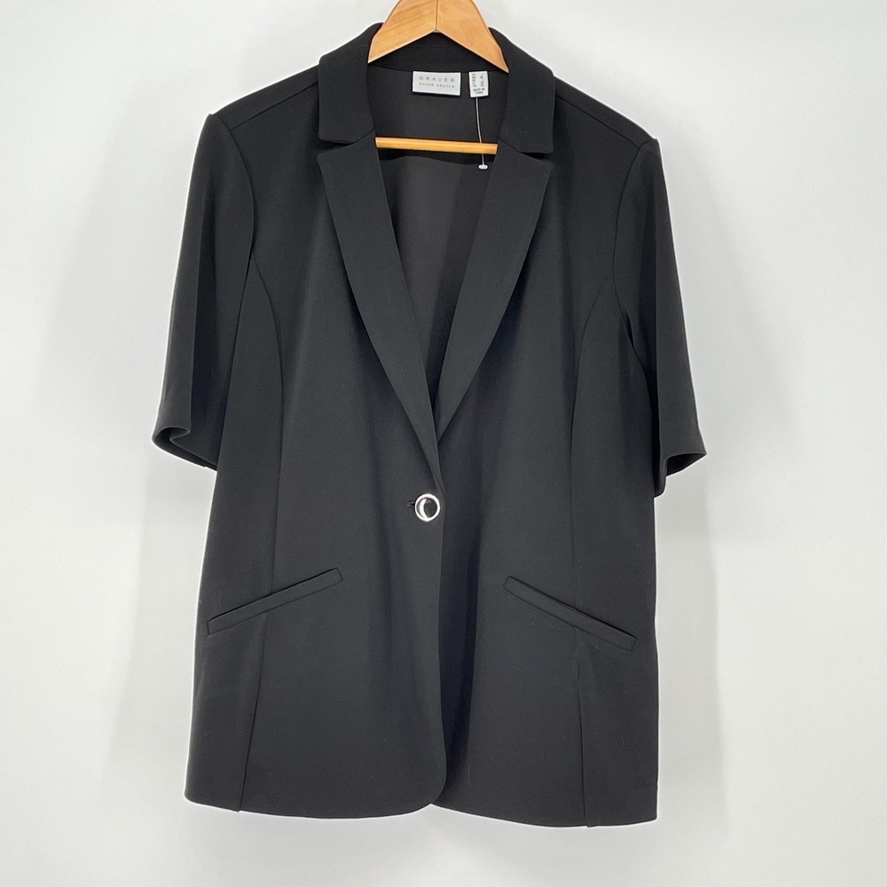 Susan Graver Black Short Sleeve‎ Blazer Jacket Size L Career Office Work Classic